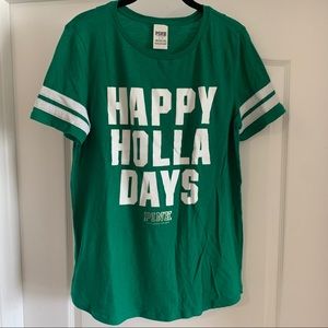 VS PINK • Green Happy Holla Days Shirt • Size L